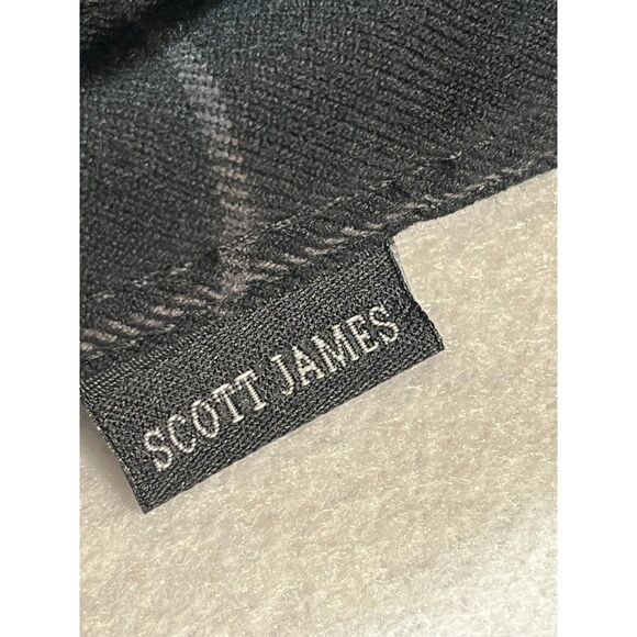 Scott James Black Plaid Flannel Faux Leather Flip Cuff Large England Modern Prep - Picture 8 of 12